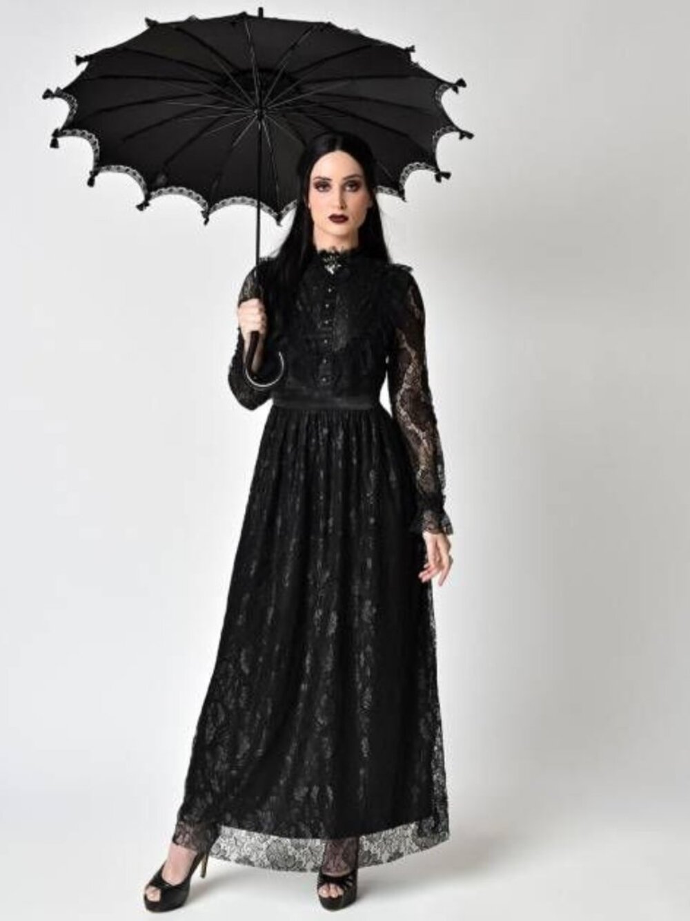 Unique Vintage The Moon Victorian Style Black Lace Long Sleeve Maxi Dress